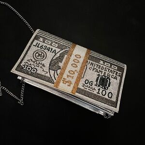 Vintage Silver and Gold Money-Themed Clutch inspired